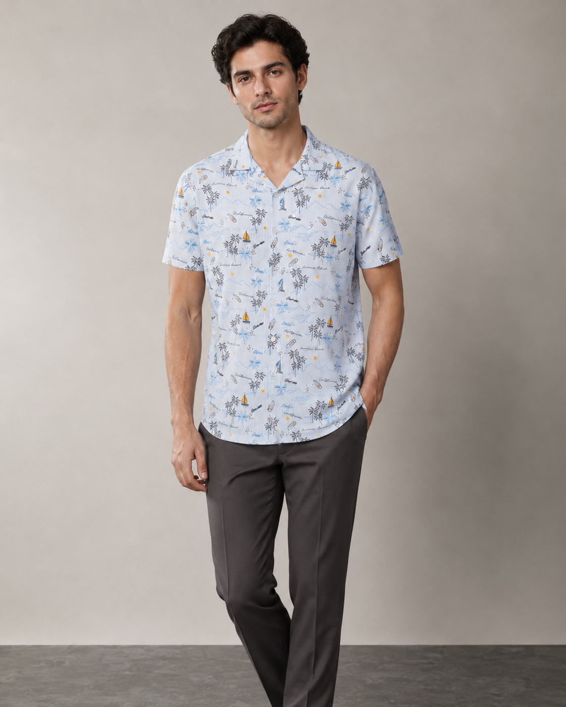 Men's Coastal Island Printed Cord Set | Shirt & Shorts Co-ord