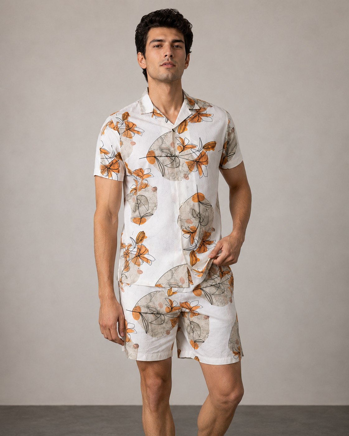 Men’s Abstract Floral Printed Cord Set | Shirt & Shorts Co-ord