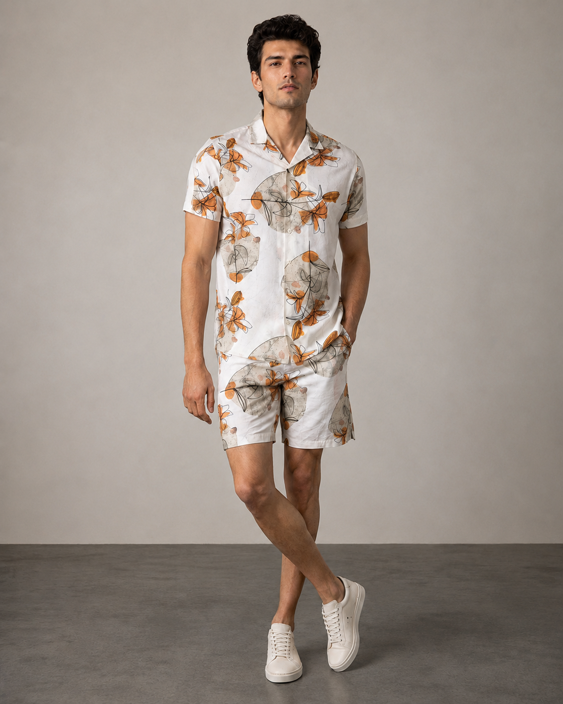 Men’s Abstract Floral Printed Cord Set | Shirt & Shorts Co-ord