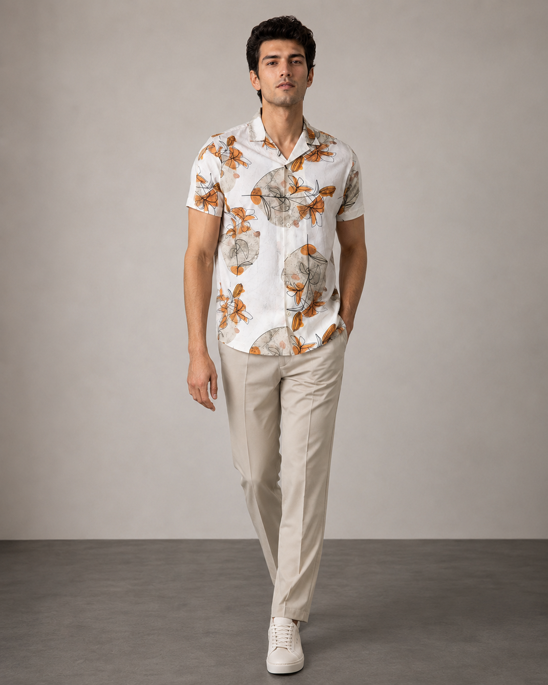 Men’s Abstract Floral Printed Cord Set | Shirt & Shorts Co-ord