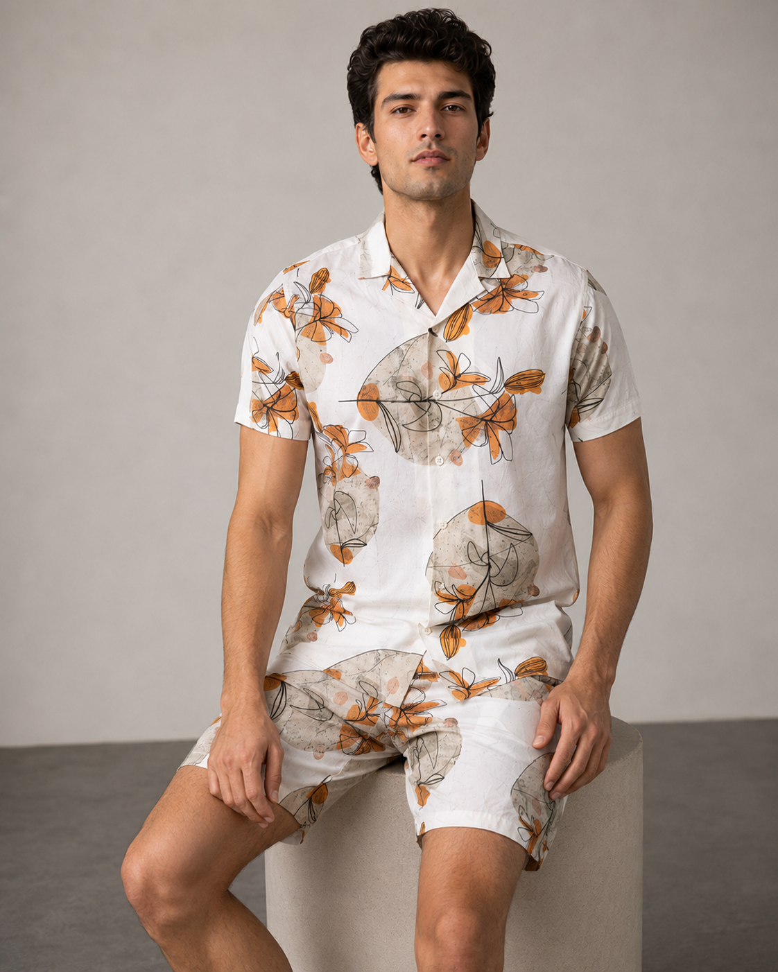 Men’s Abstract Floral Printed Cord Set | Shirt & Shorts Co-ord