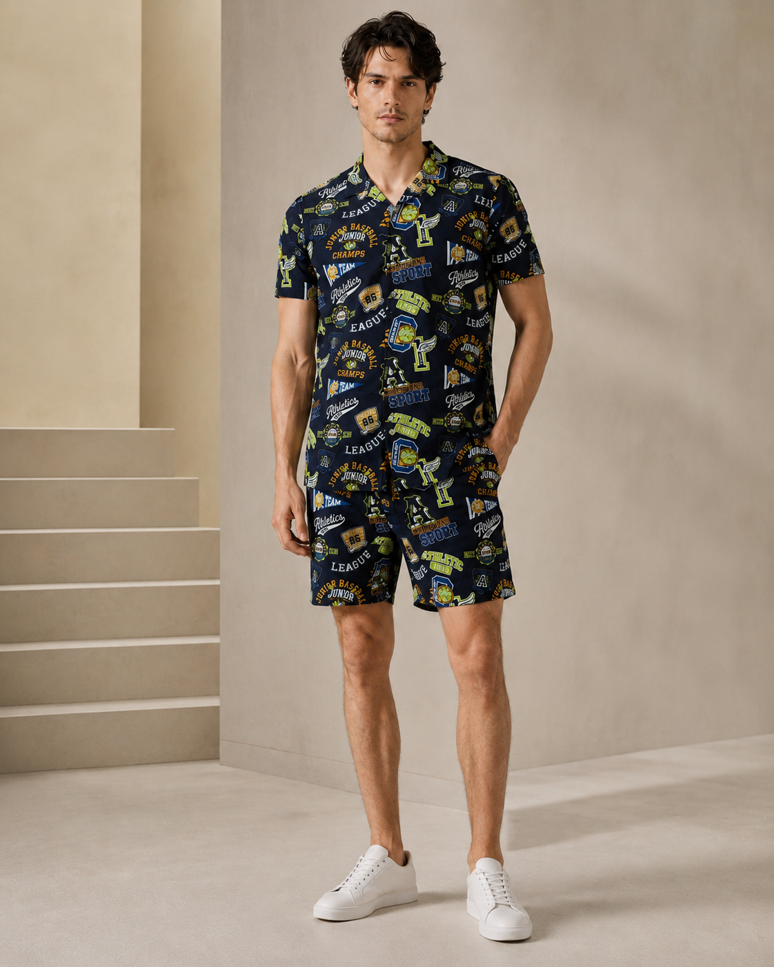 Men’s Athletic Graphic Printed Cord Set | Casual Shirt & Shorts Co-ord