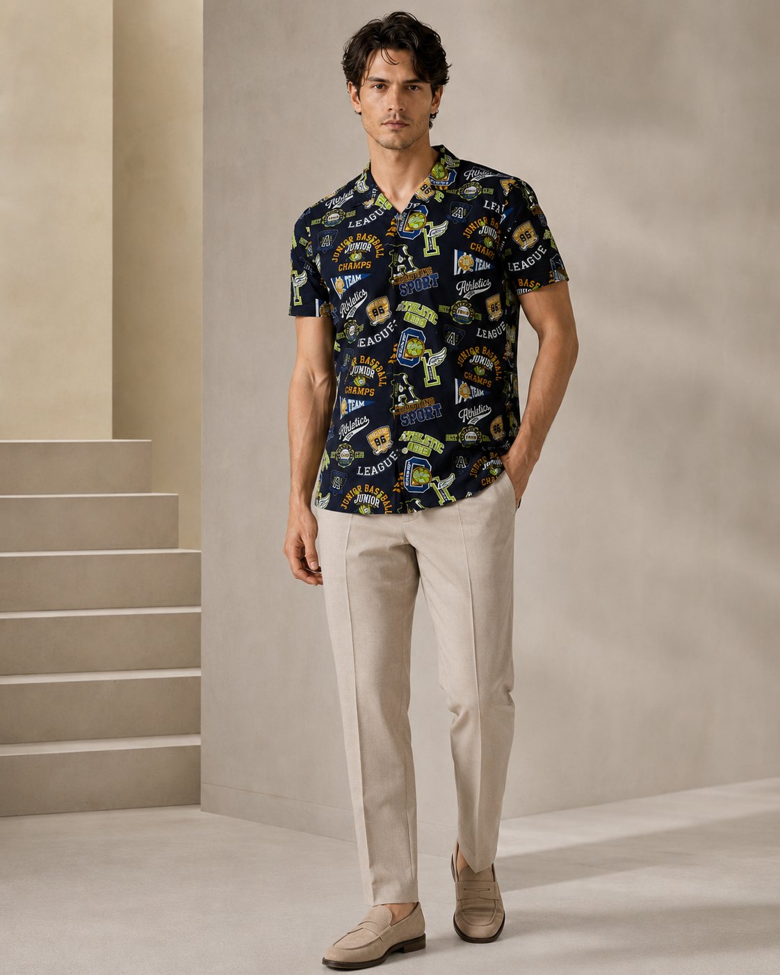 Men’s Athletic Graphic Printed Cord Set | Casual Shirt & Shorts Co-ord