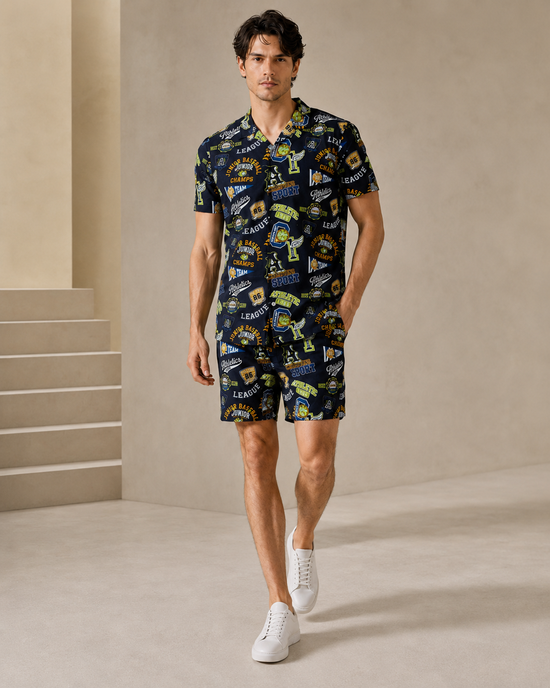 Men’s Athletic Graphic Printed Cord Set | Casual Shirt & Shorts Co-ord