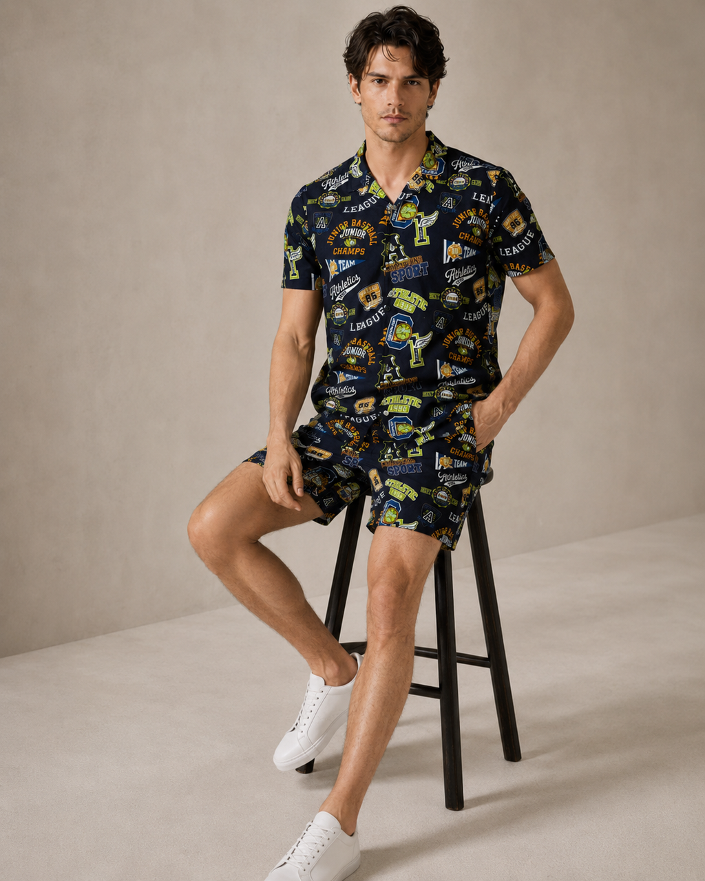 Men’s Athletic Graphic Printed Cord Set | Casual Shirt & Shorts Co-ord