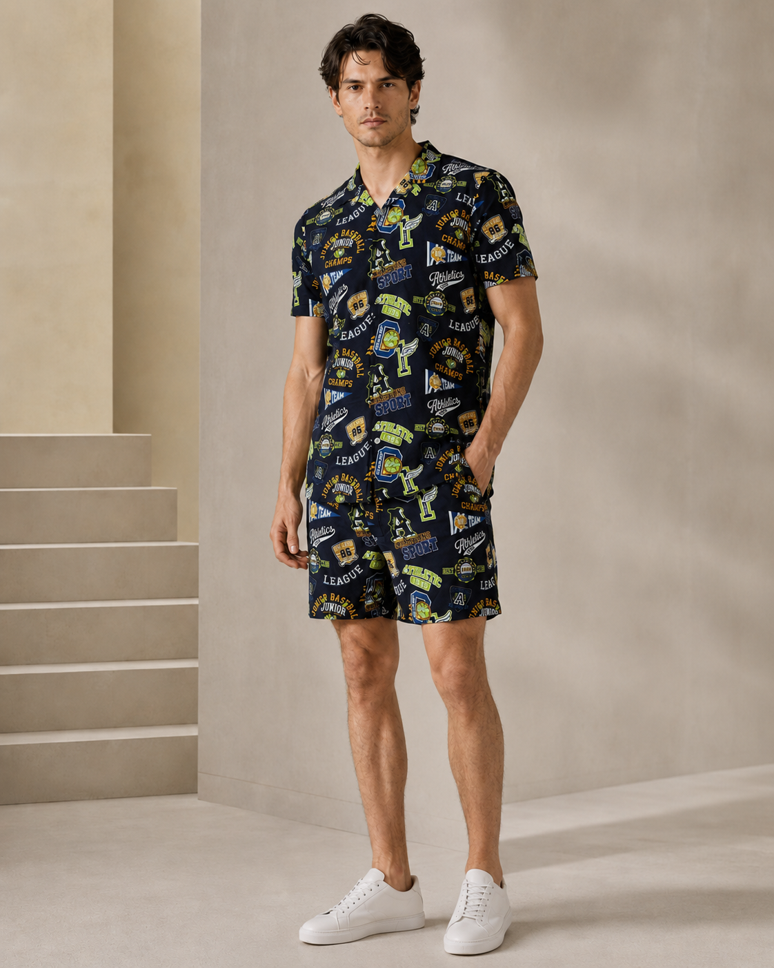 Men’s Athletic Graphic Printed Cord Set | Casual Shirt & Shorts Co-ord
