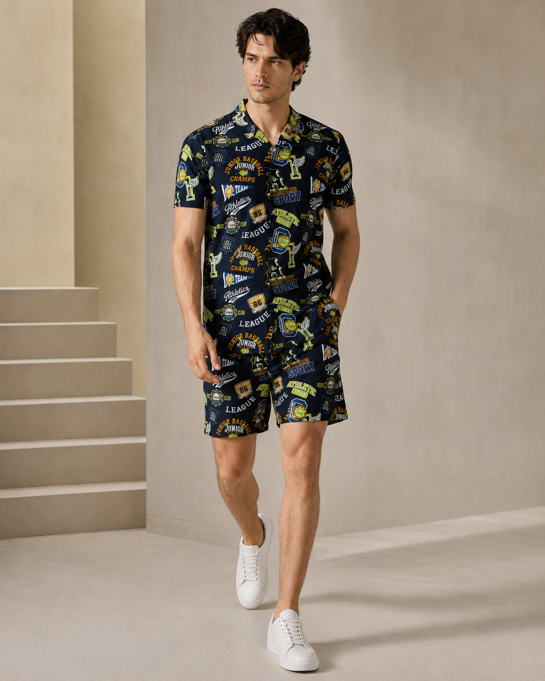 Men’s Athletic Graphic Printed Cord Set | Casual Shirt & Shorts Co-ord