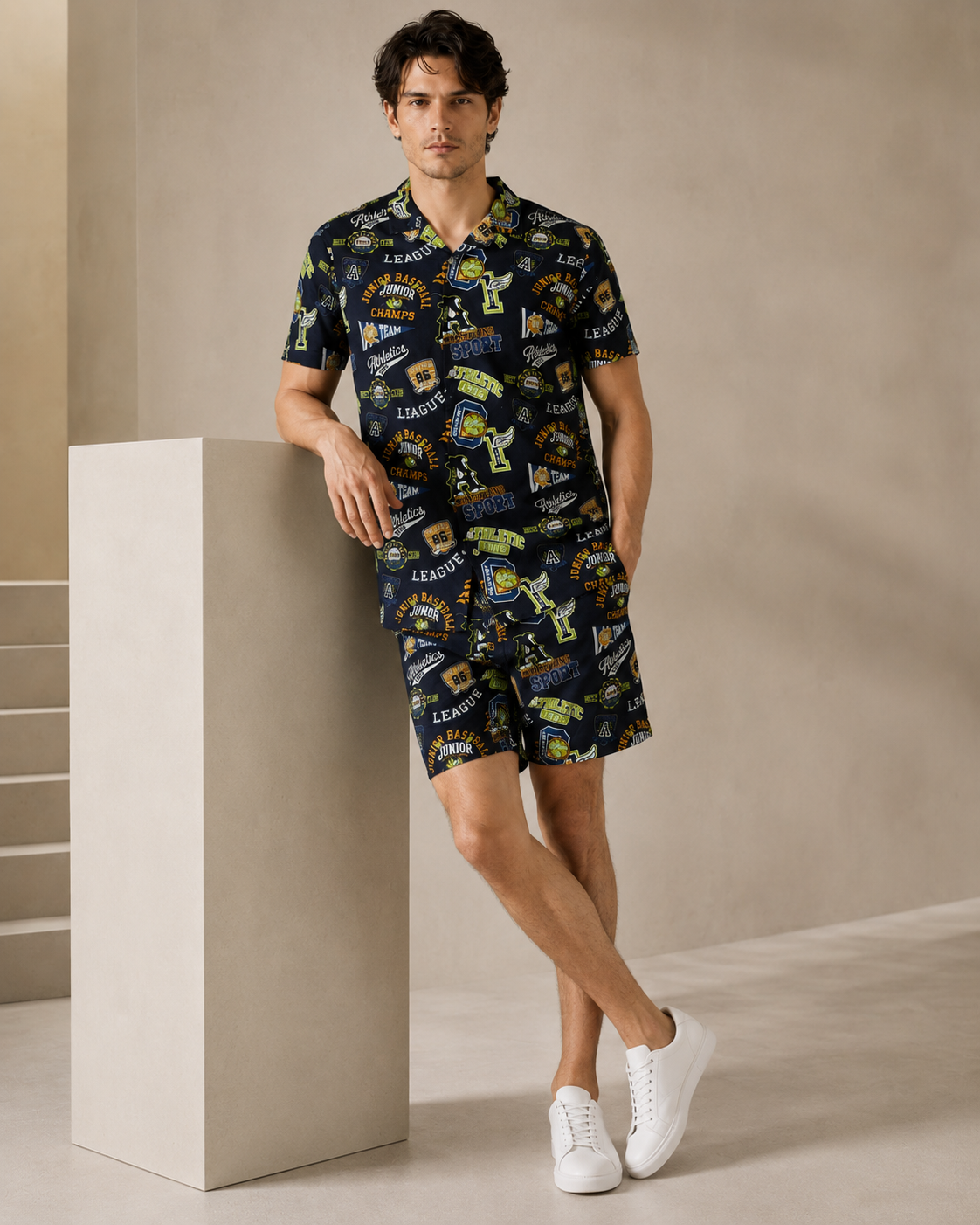 Men’s Athletic Graphic Printed Cord Set | Casual Shirt & Shorts Co-ord