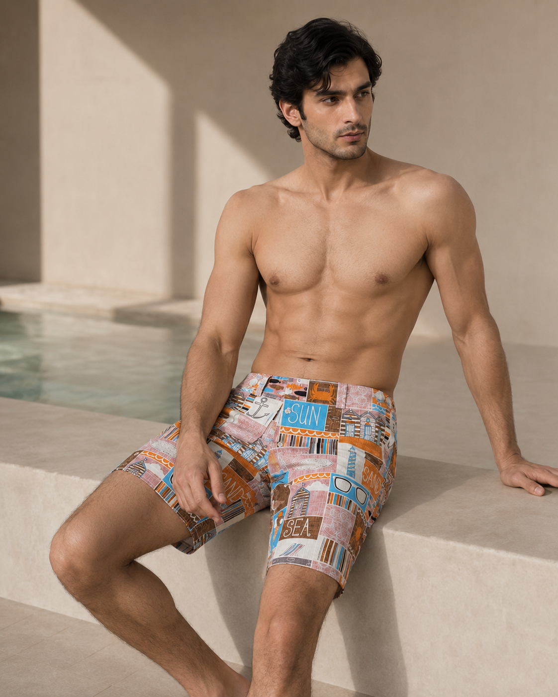 Men’s Beach Postcard Printed Cord Set | Shirt & Shorts Co-ord