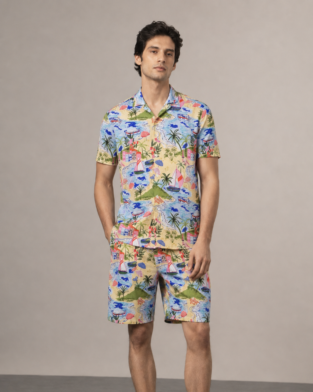 Men’s Beachscape Printed Cord Set | Shirt & Shorts Co-ord