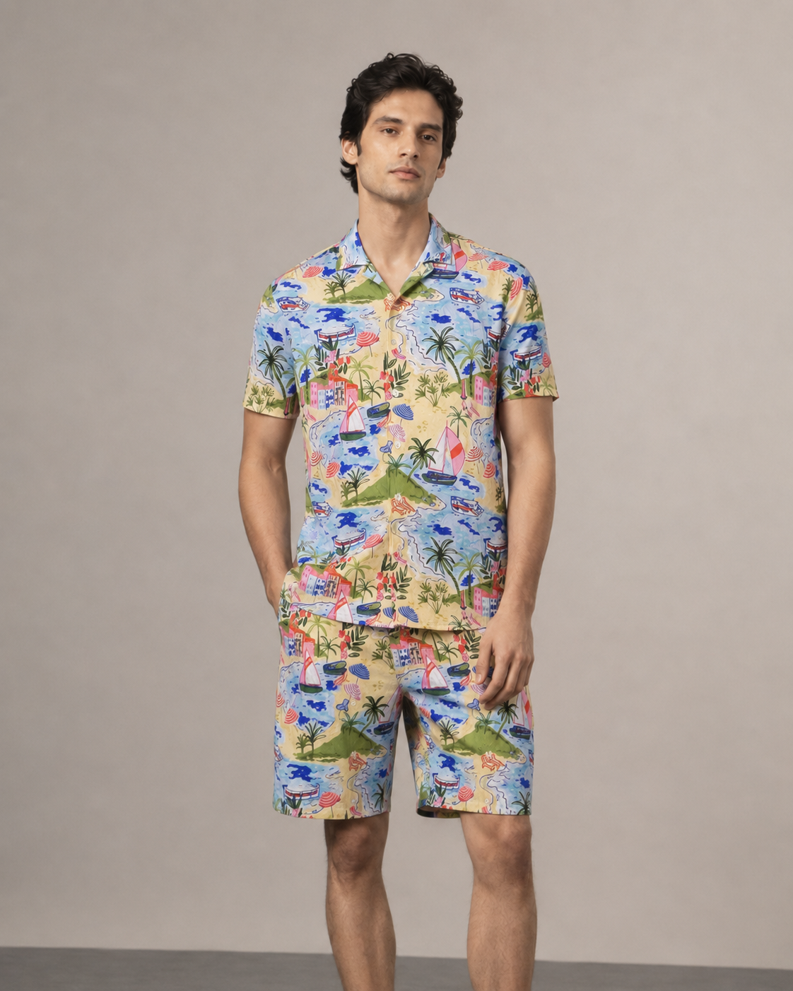 Men’s Beachscape Printed Cord Set | Shirt & Shorts Co-ord