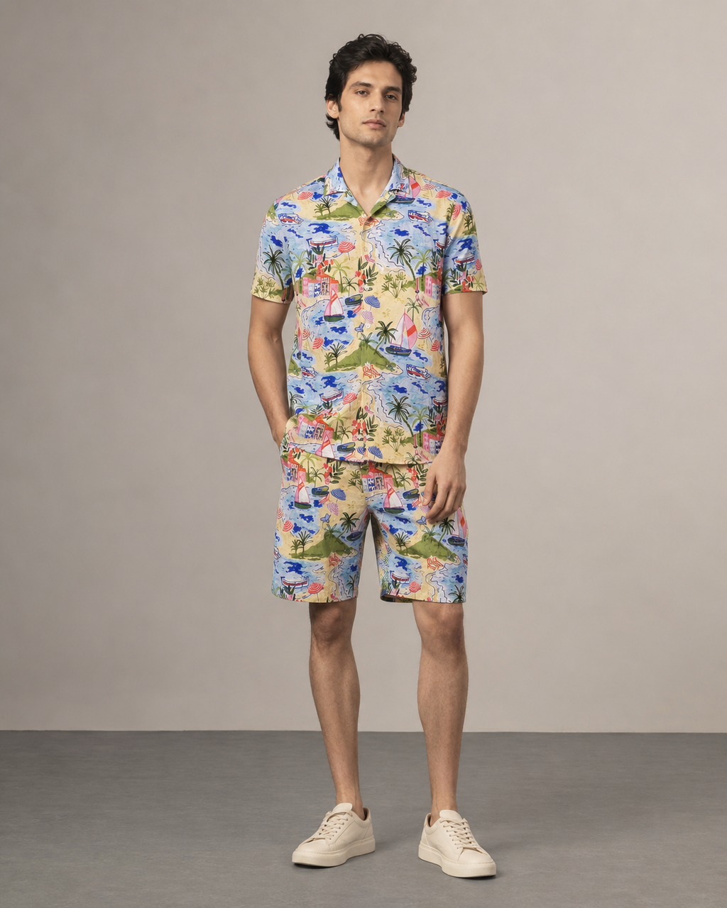Men’s Beachscape Printed Cord Set | Shirt & Shorts Co-ord