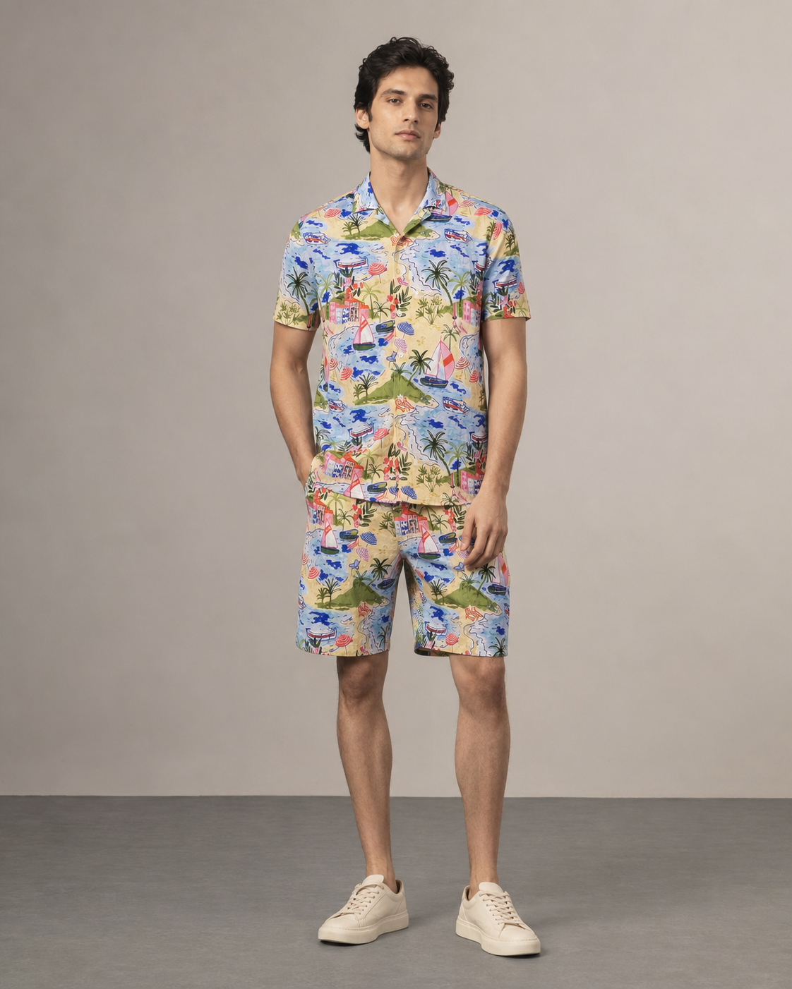 Men’s Beachscape Printed Cord Set | Shirt & Shorts Co-ord