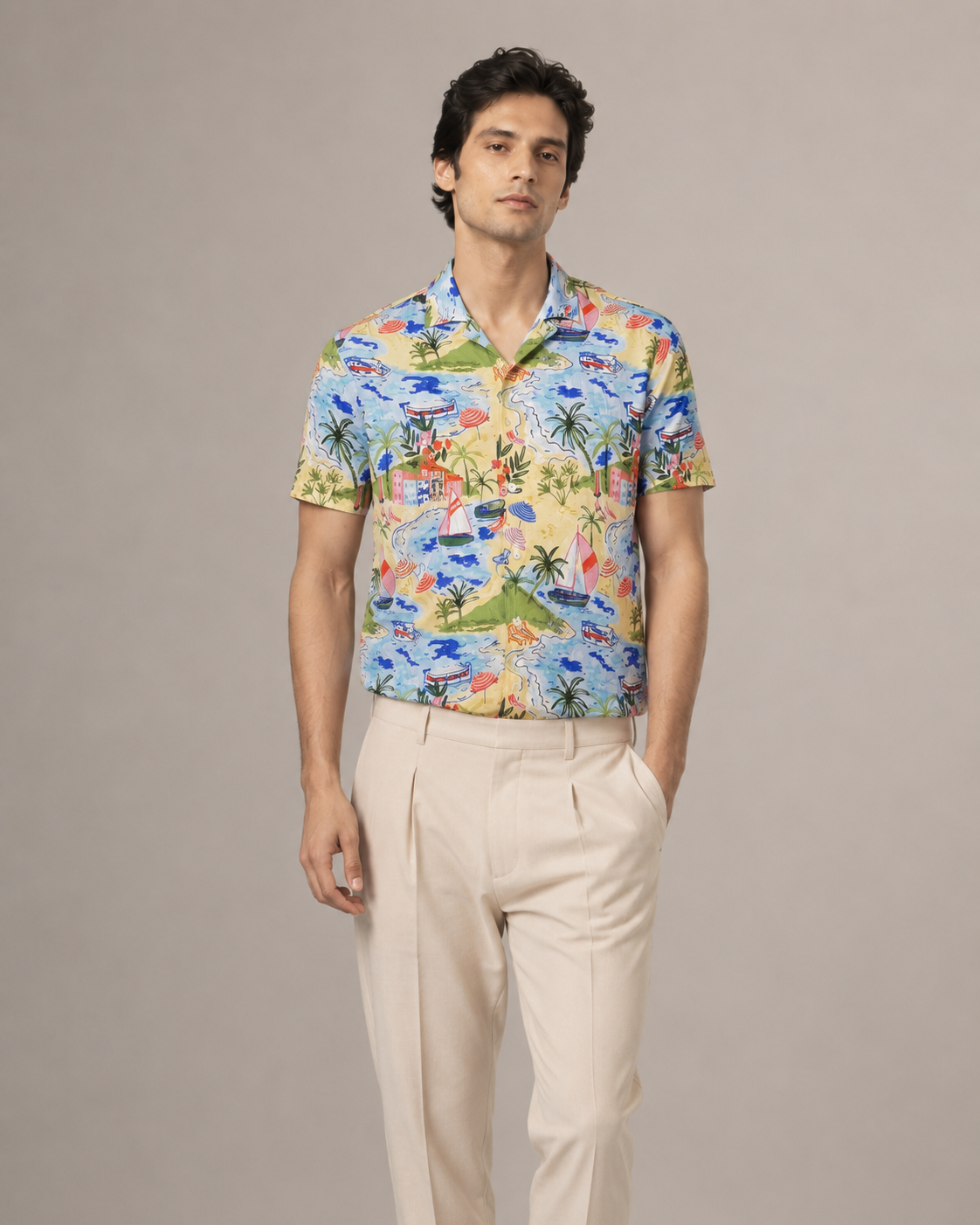 Men’s Beachscape Printed Cord Set | Shirt & Shorts Co-ord