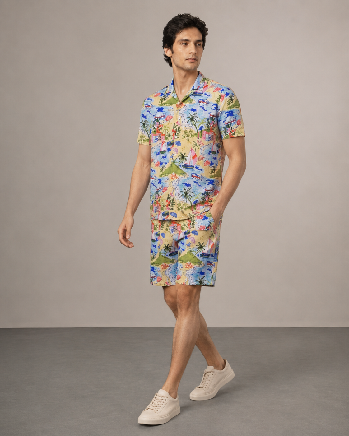 Men’s Beachscape Printed Cord Set | Shirt & Shorts Co-ord