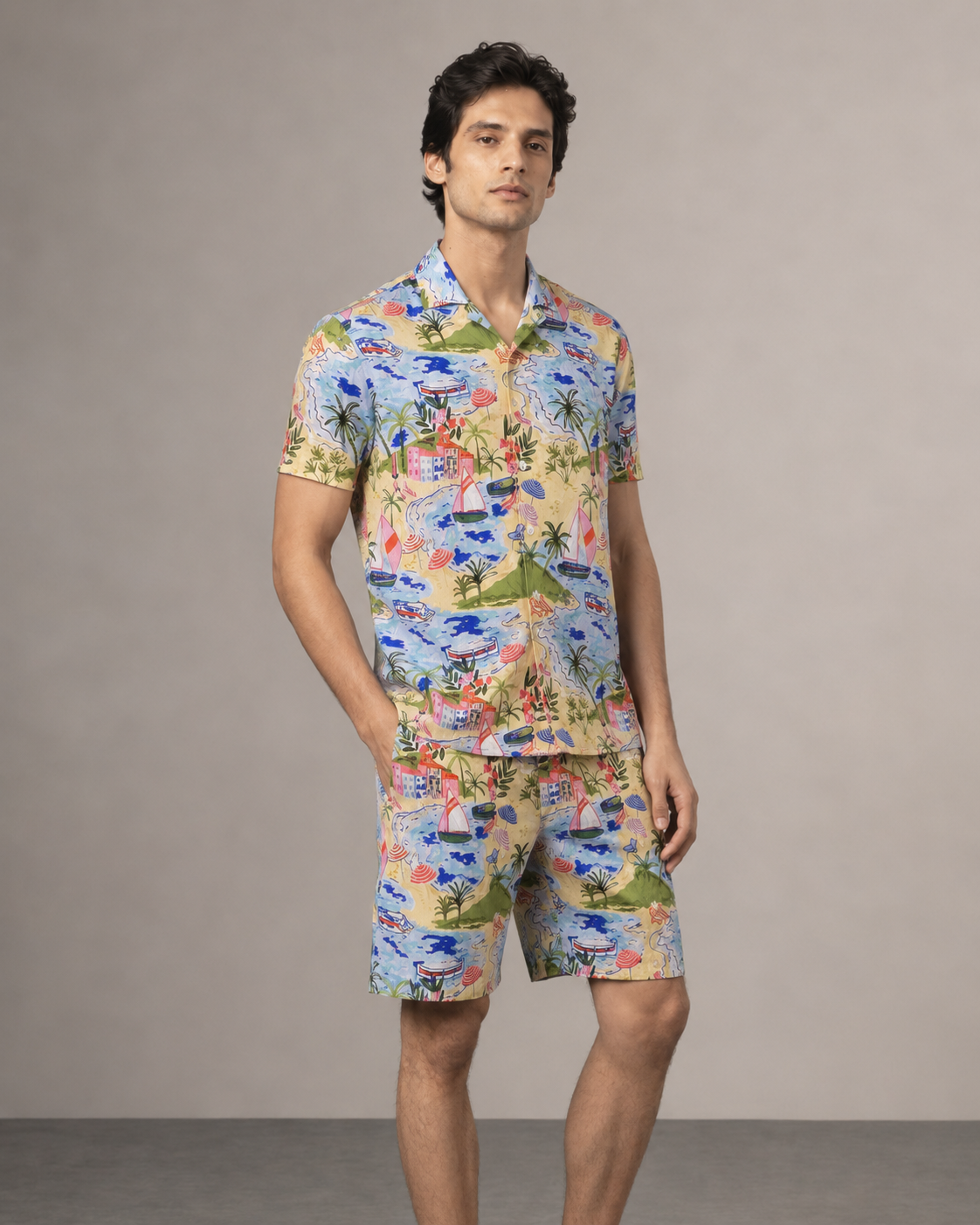 Men’s Beachscape Printed Cord Set | Shirt & Shorts Co-ord