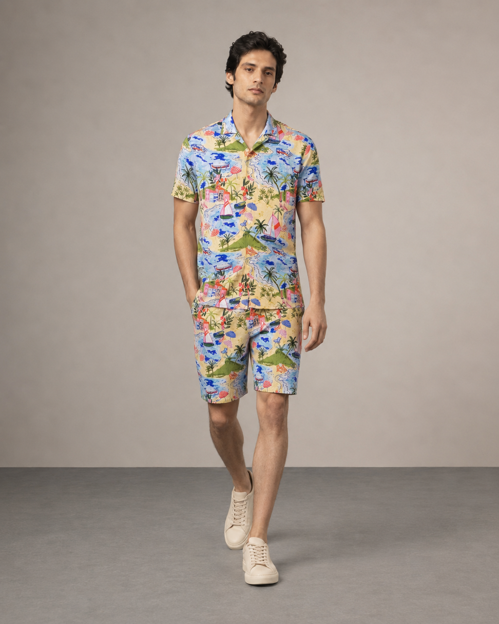 Men’s Beachscape Printed Cord Set | Shirt & Shorts Co-ord