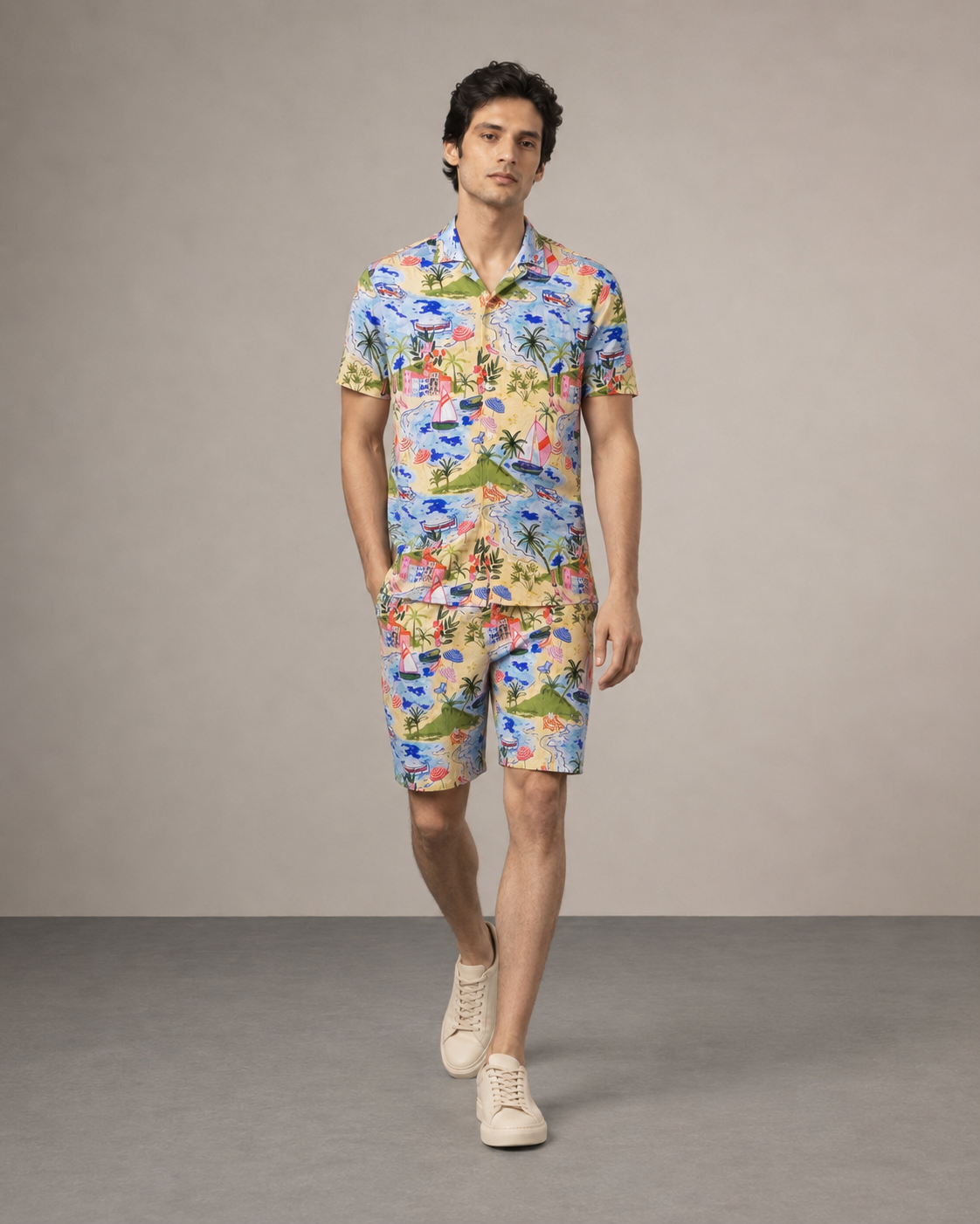 Men’s Beachscape Printed Cord Set | Shirt & Shorts Co-ord