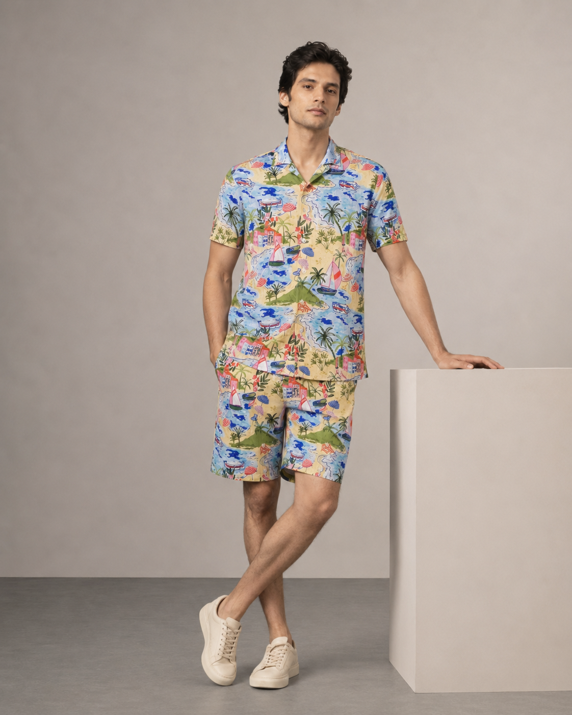 Men’s Beachscape Printed Cord Set | Shirt & Shorts Co-ord
