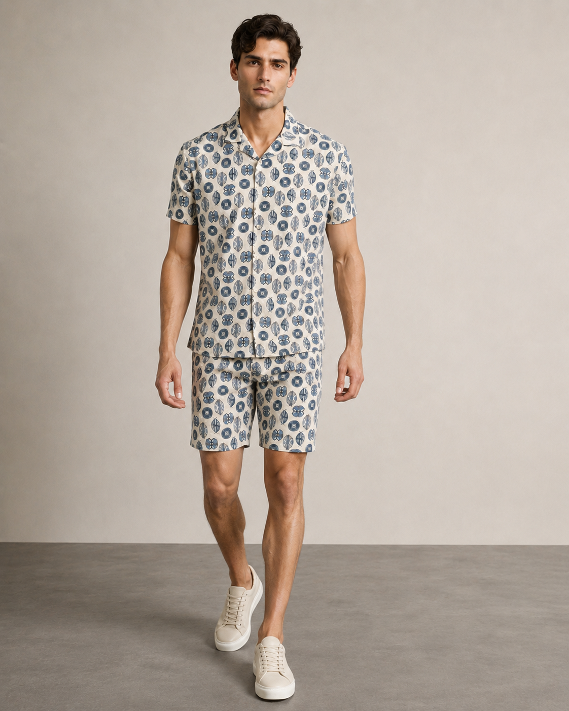 Men’s Blue Geo Print Cord Set | Shirt & Shorts Co-ord
