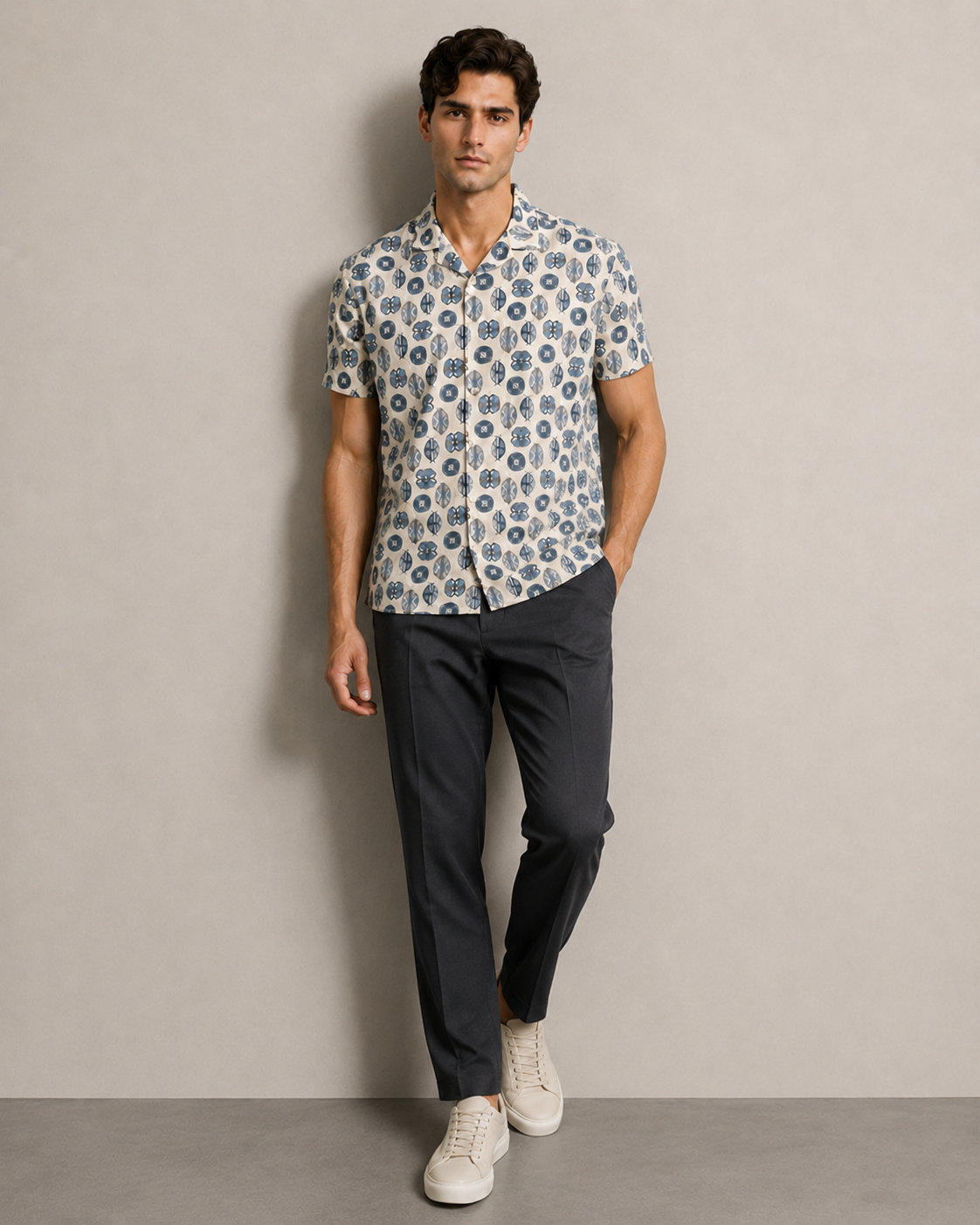 Men’s Blue Geo Print Cord Set | Shirt & Shorts Co-ord
