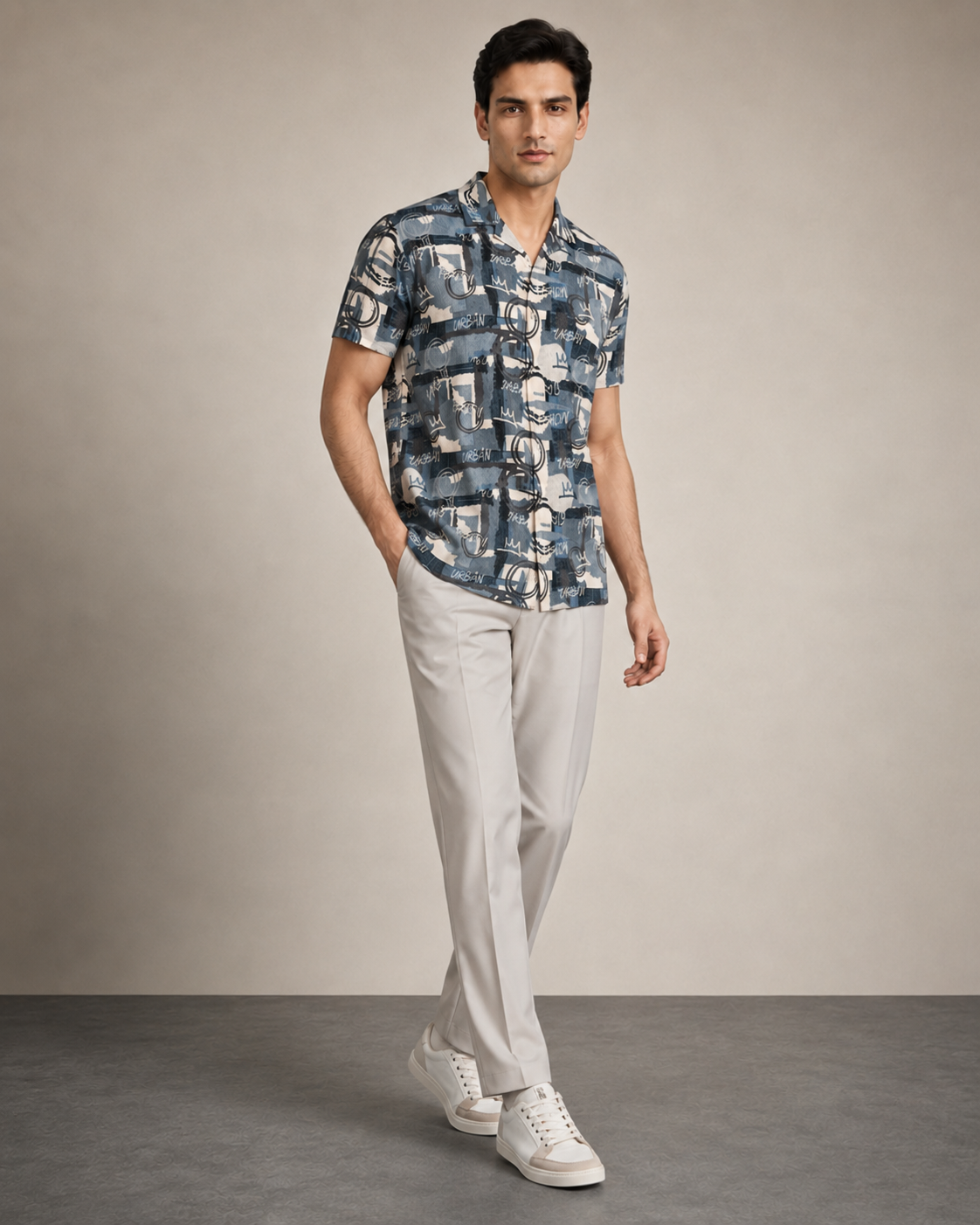 Men’s Blue Graphic Cotton PJ Cord Set | Premium Printed Shirt & Pyjama Co-ord | Luxury Loungewear & Resort Set