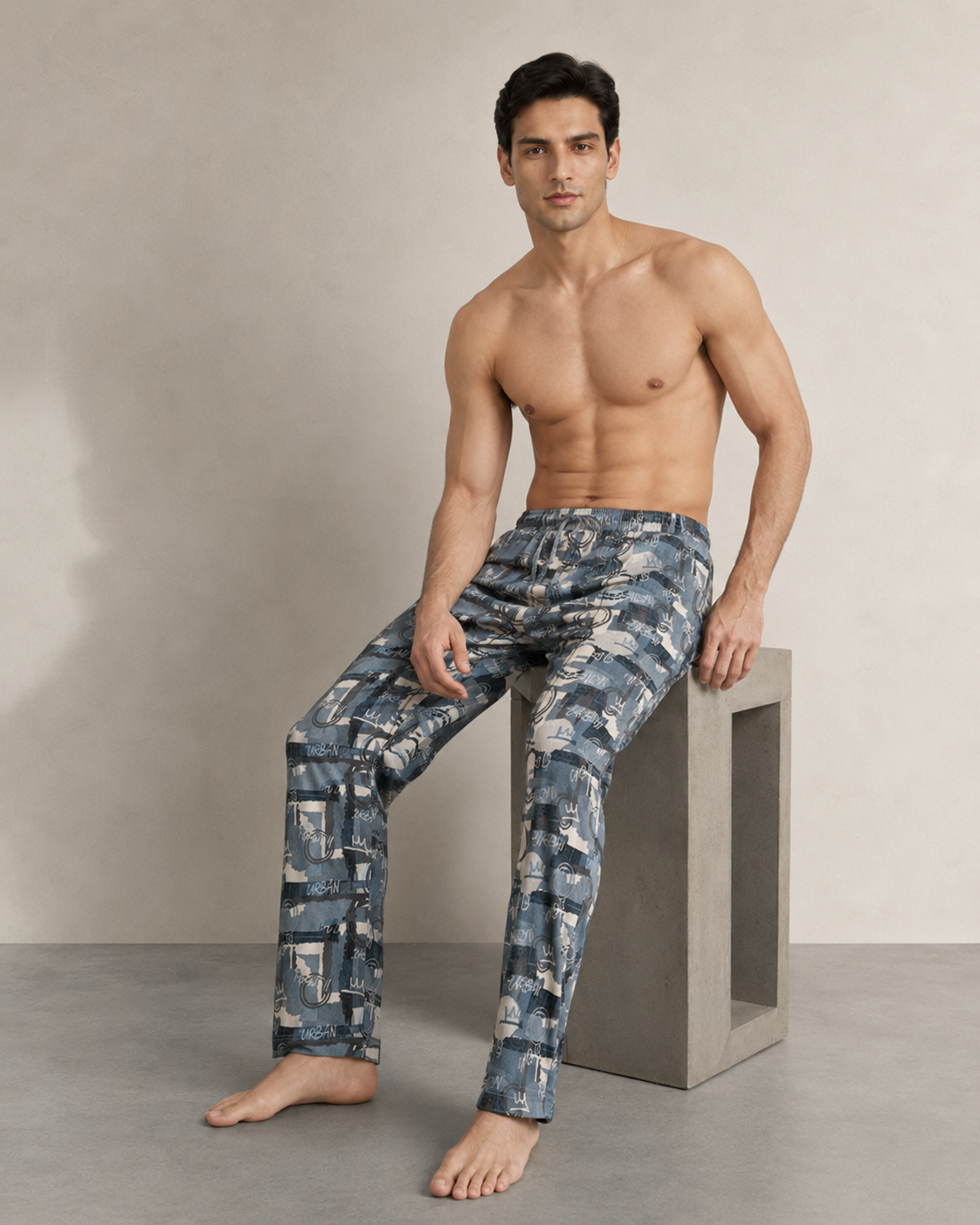 Men’s Blue Graphic Cotton PJ Cord Set | Premium Printed Shirt & Pyjama Co-ord | Luxury Loungewear & Resort Set