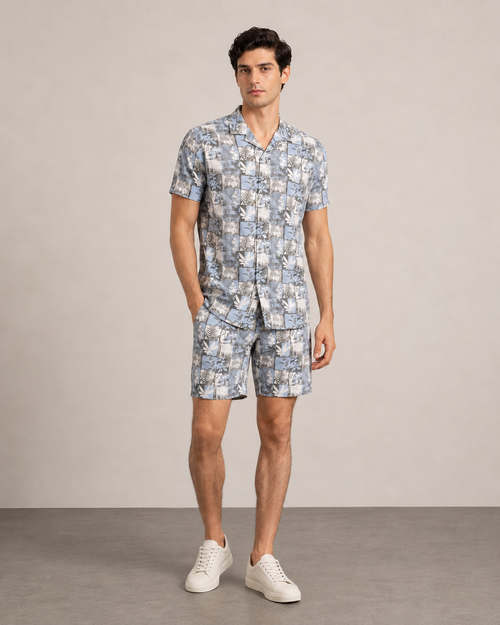 Men’s Blue Patchwork Printed Cord Set | Shirt & Shorts Co-ord