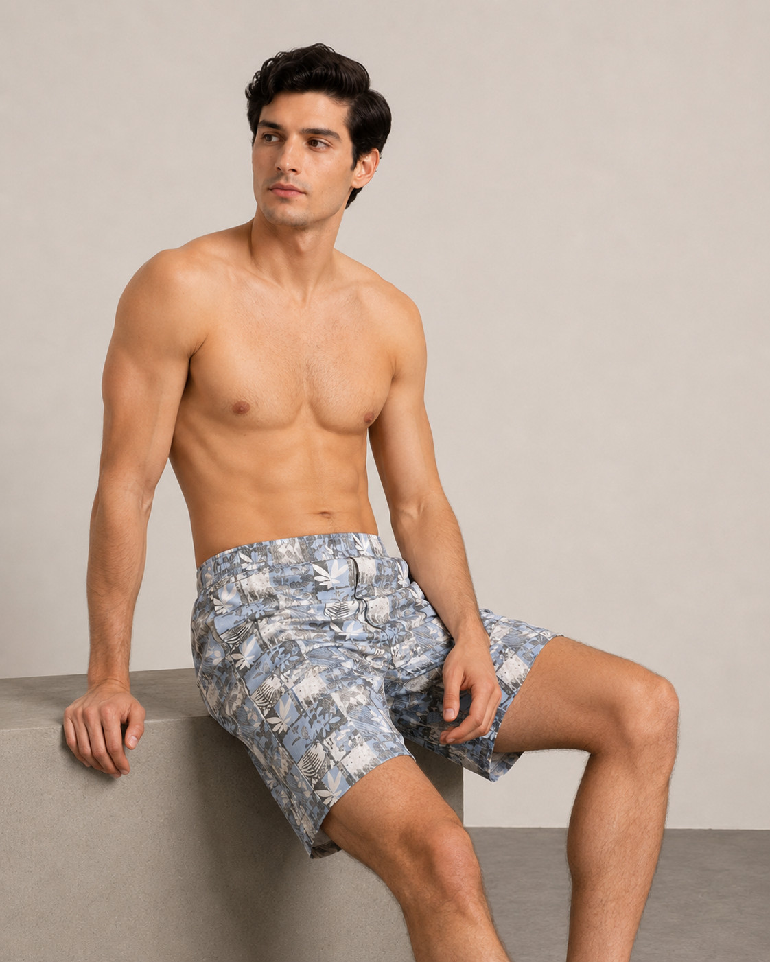Men’s Blue Patchwork Printed Cord Set | Shirt & Shorts Co-ord