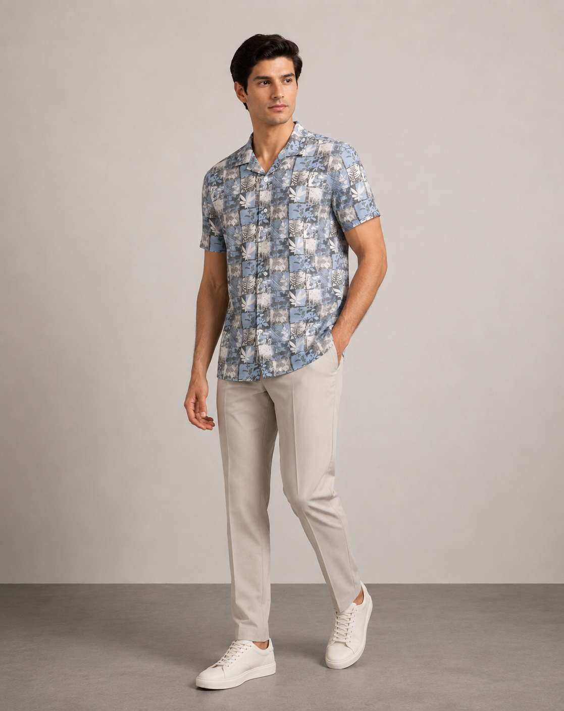 Men’s Blue Patchwork Printed Cord Set | Shirt & Shorts Co-ord