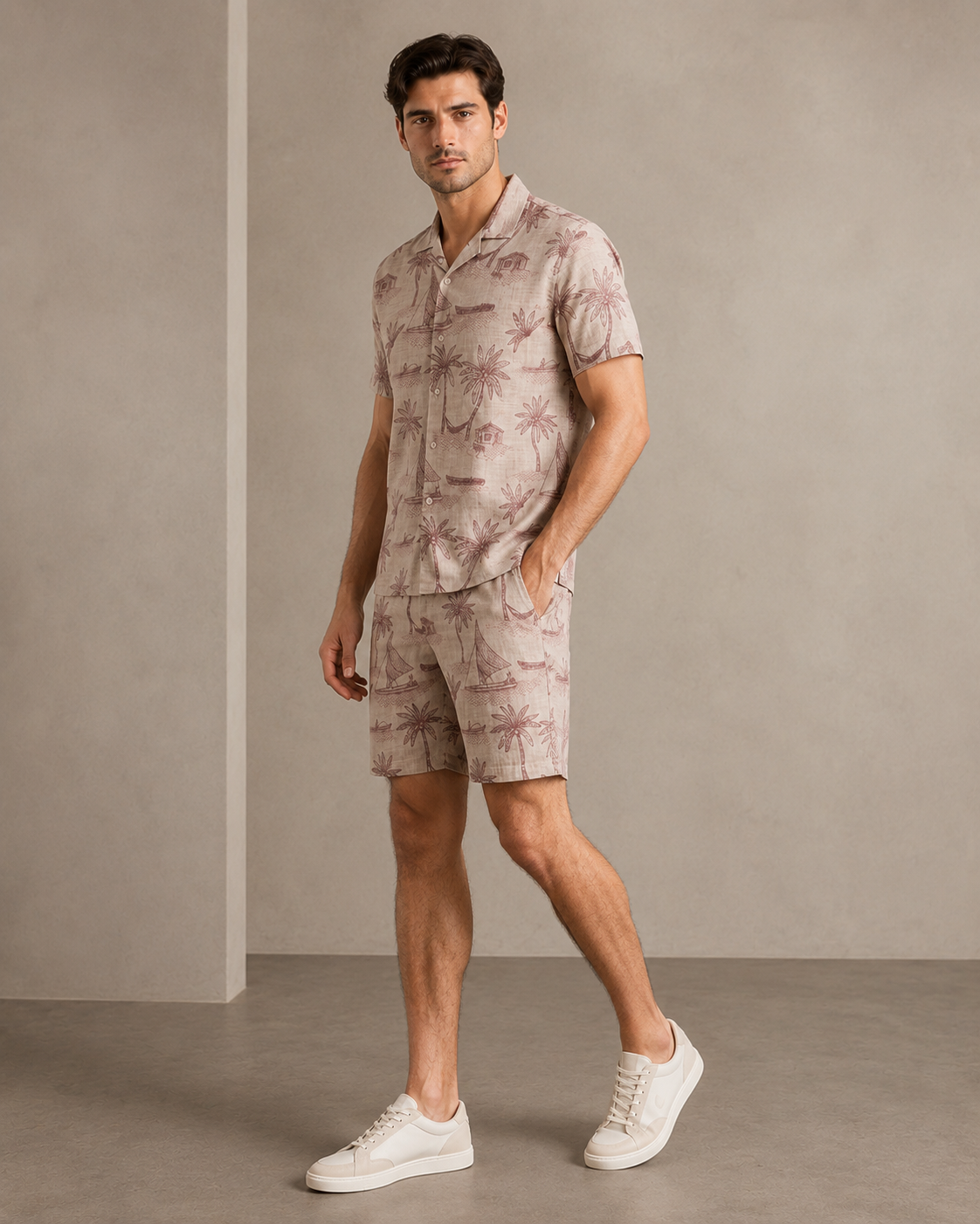 Men’s Blush Palm Printed Cord Set | Shirt & Shorts Co-ord