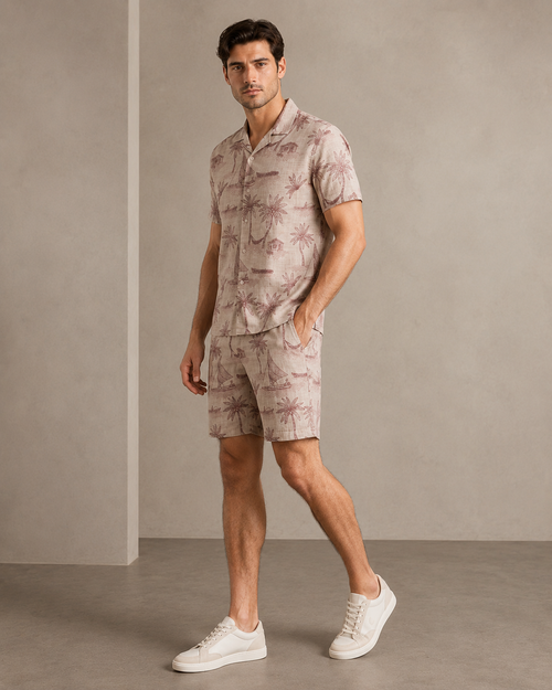 Men’s Blush Palm Printed Cord Set | Shirt & Shorts Co-ord