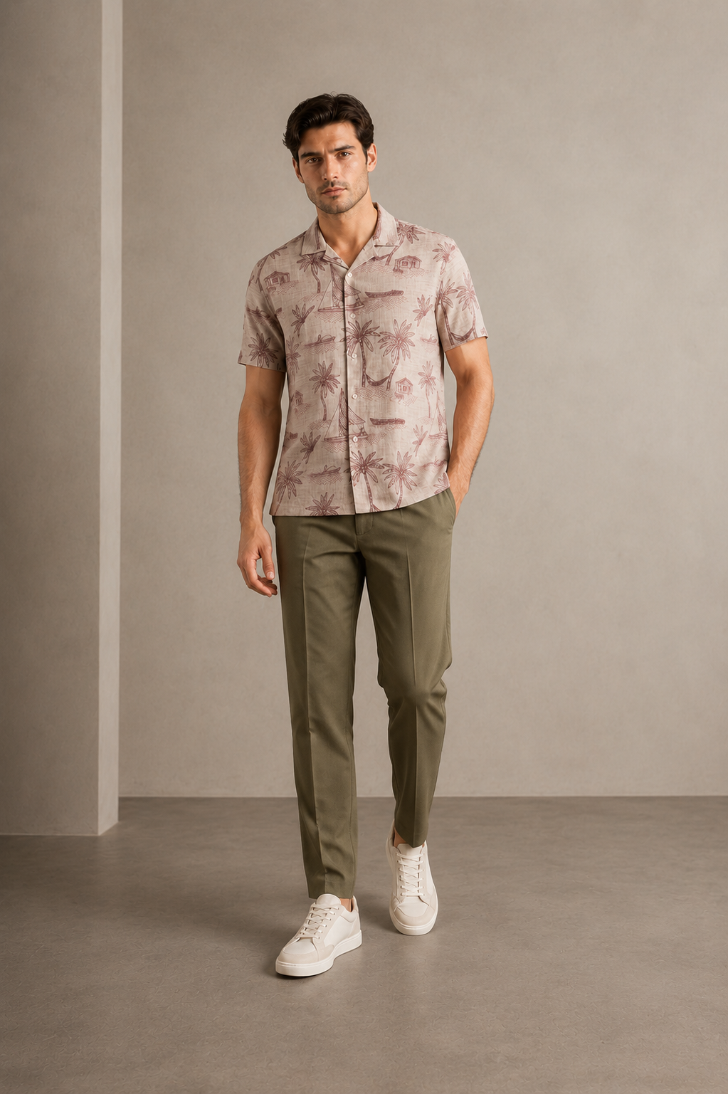 Men’s Blush Palm Printed Cord Set | Shirt & Shorts Co-ord