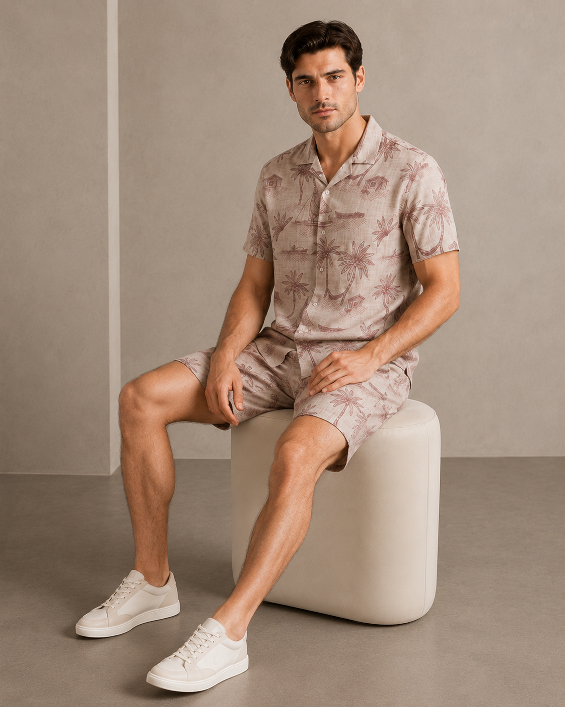 Men’s Blush Palm Printed Cord Set | Shirt & Shorts Co-ord