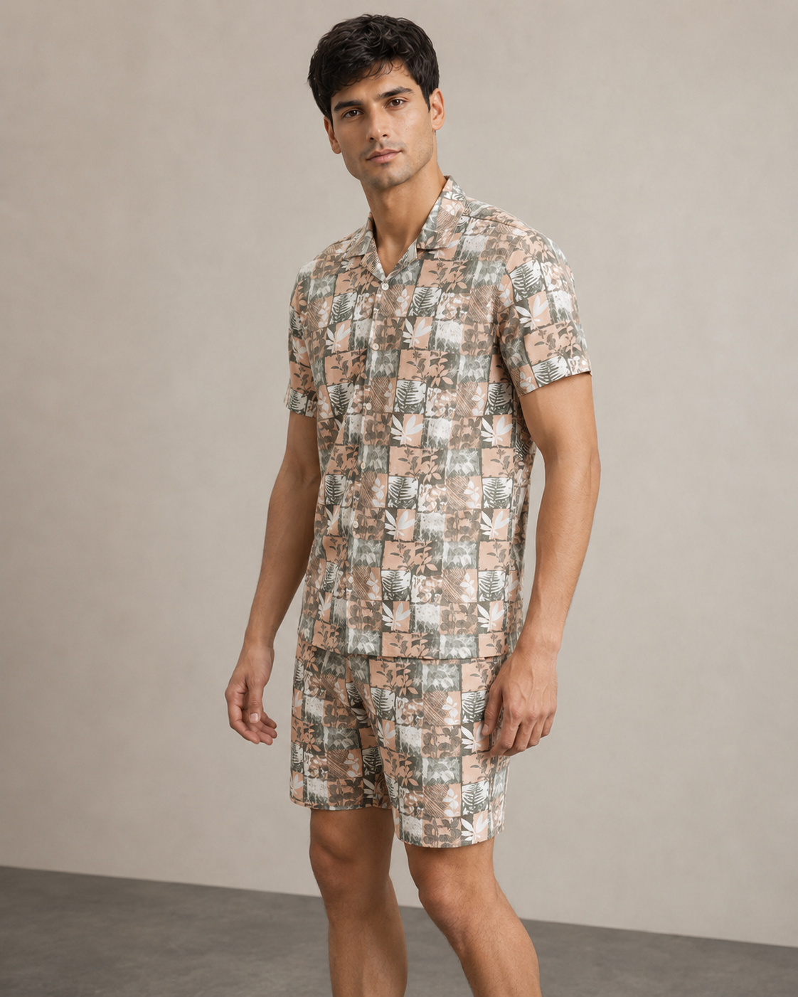 Men’s Blush Patchwork Printed Cord Set | Shirt & Shorts Co-ord