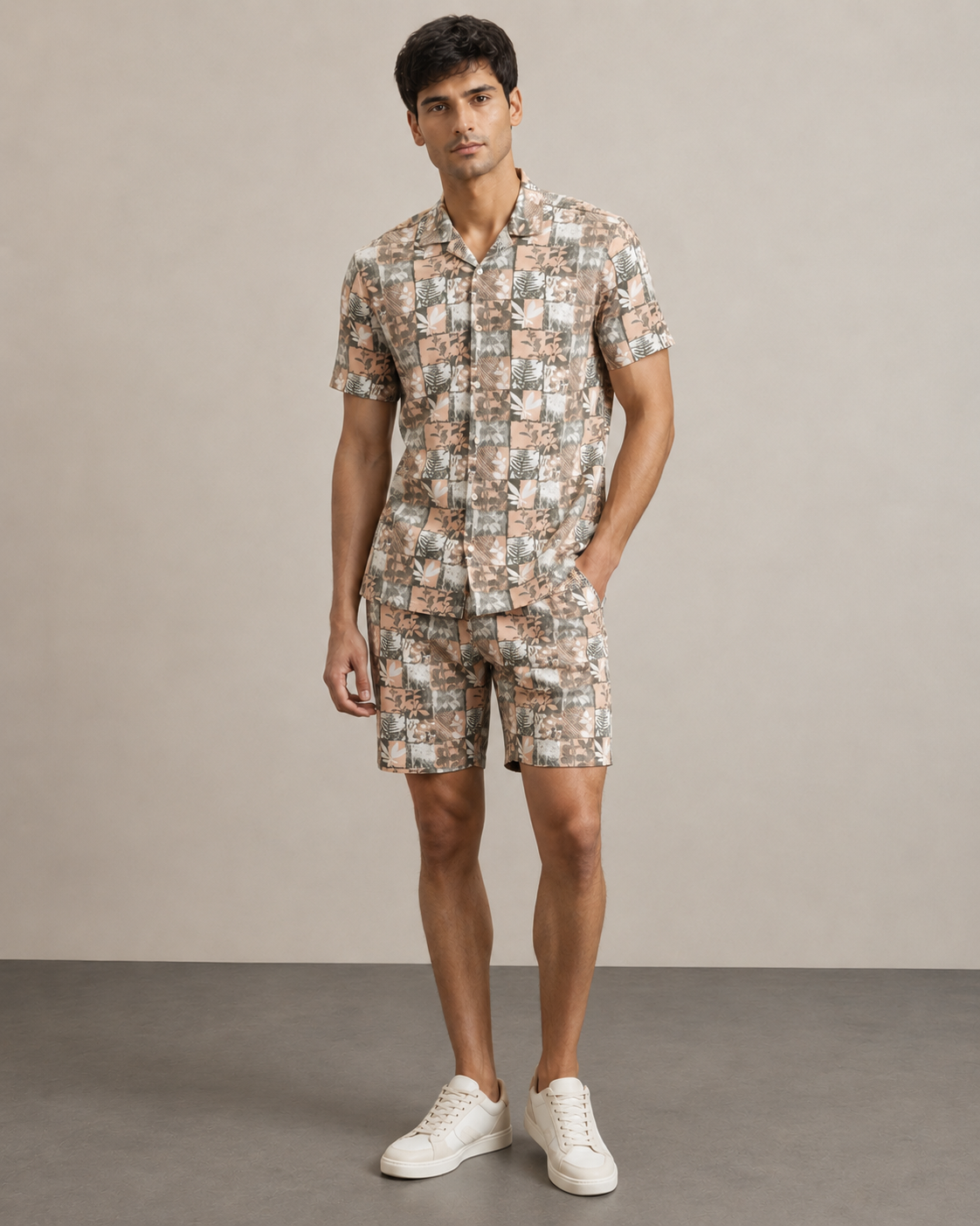 Men’s Blush Patchwork Printed Cord Set | Shirt & Shorts Co-ord