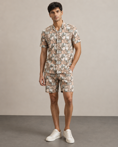 Men’s Blush Patchwork Printed Cord Set | Shirt & Shorts Co-ord