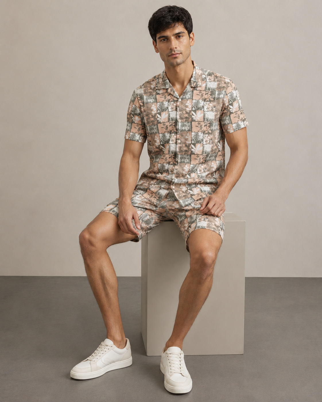 Men’s Blush Patchwork Printed Cord Set | Shirt & Shorts Co-ord