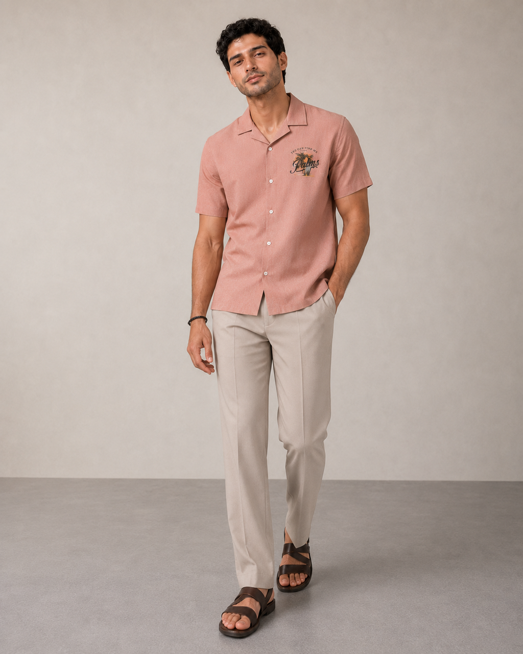 Men’s Blush Pink Pure Linen PJ Cord Set | 60 Lea Premium Linen Shirt & Pyjama Co-ord | Luxury Loungewear & Resort Set