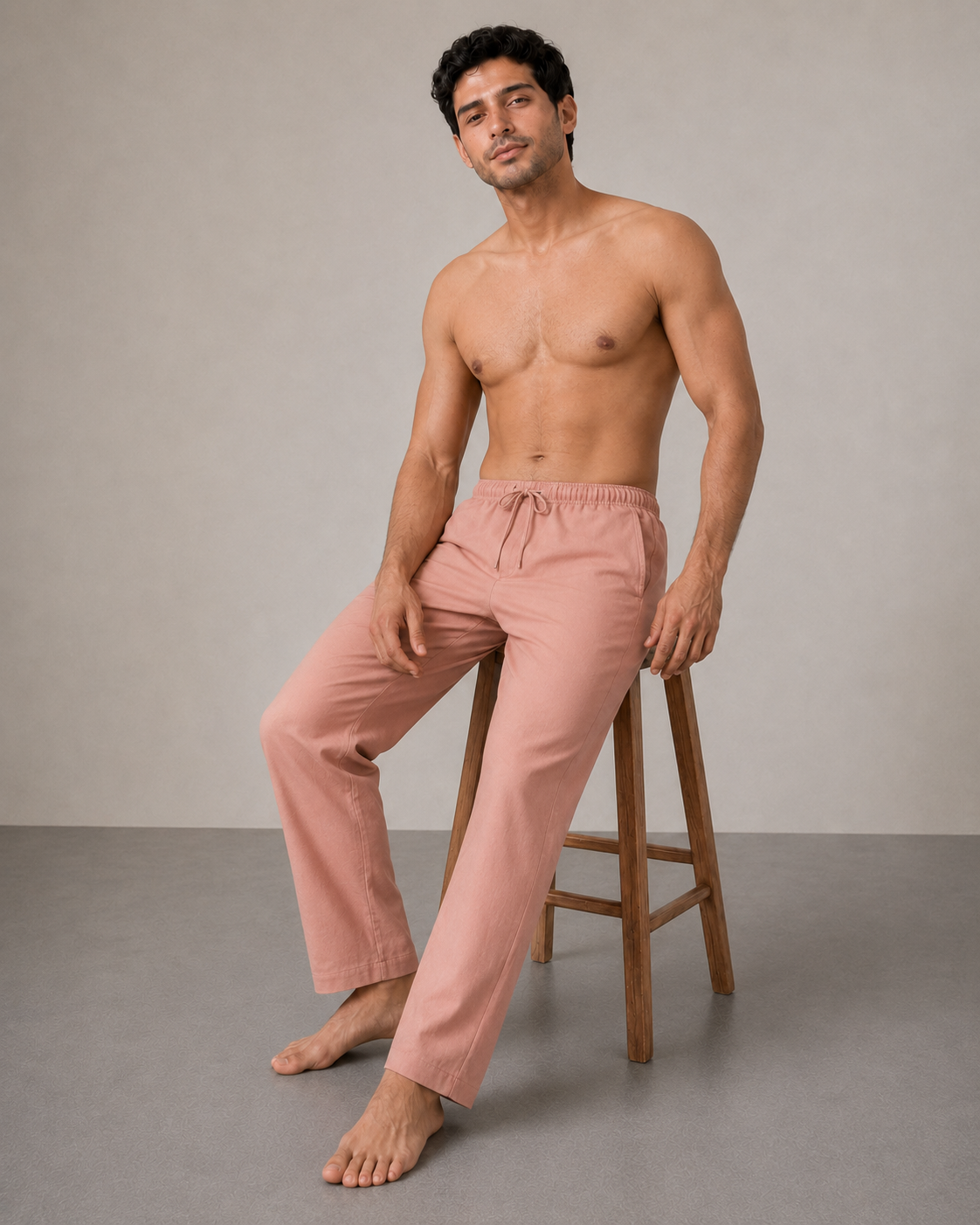 Men’s Blush Pink Pure Linen PJ Cord Set | 60 Lea Premium Linen Shirt & Pyjama Co-ord | Luxury Loungewear & Resort Set