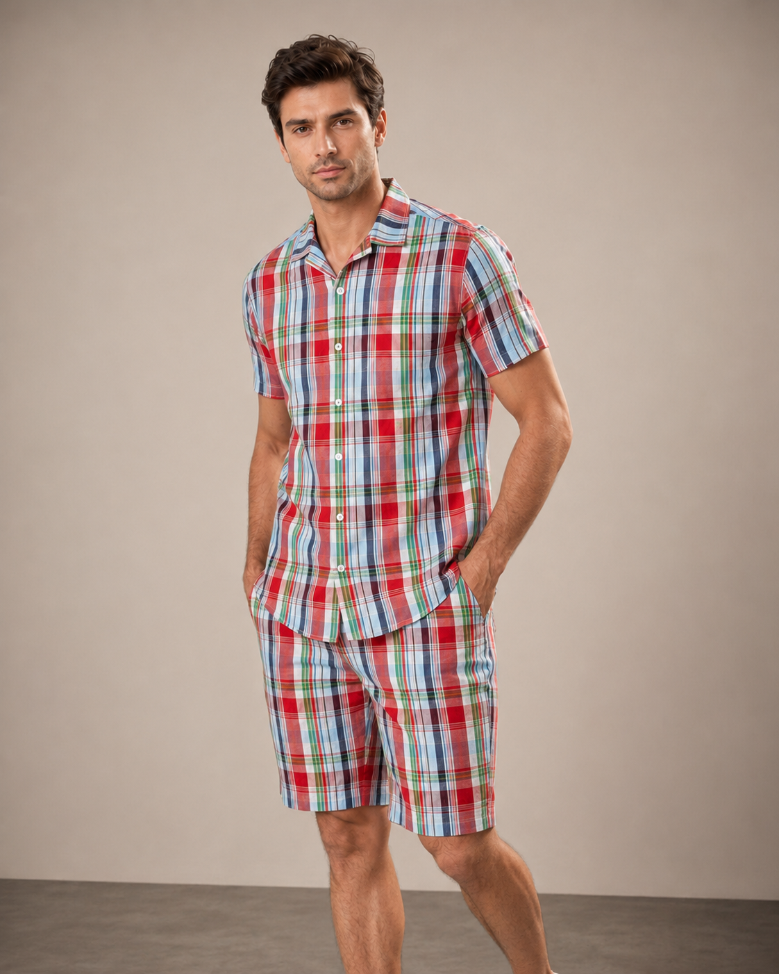 Men’s Classic Plaid Cotton Cord Set | Shirt & Shorts Co-ord