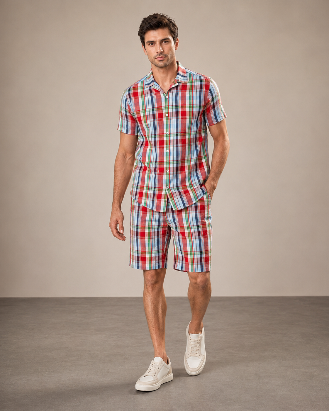 Men’s Classic Plaid Cotton Cord Set | Shirt & Shorts Co-ord