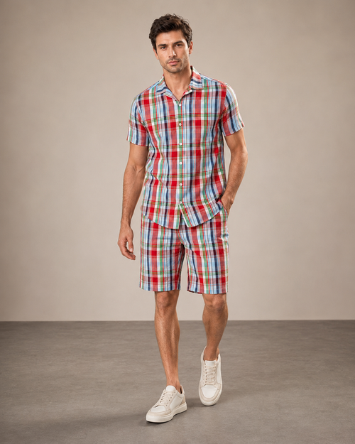 Men’s Classic Plaid Cotton Cord Set | Shirt & Shorts Co-ord
