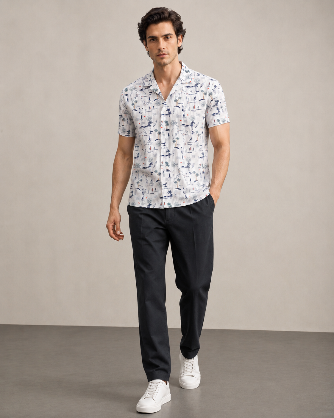 Men’s Coastal Sketch Printed Cord Set | Shirt & Shorts Co-ord