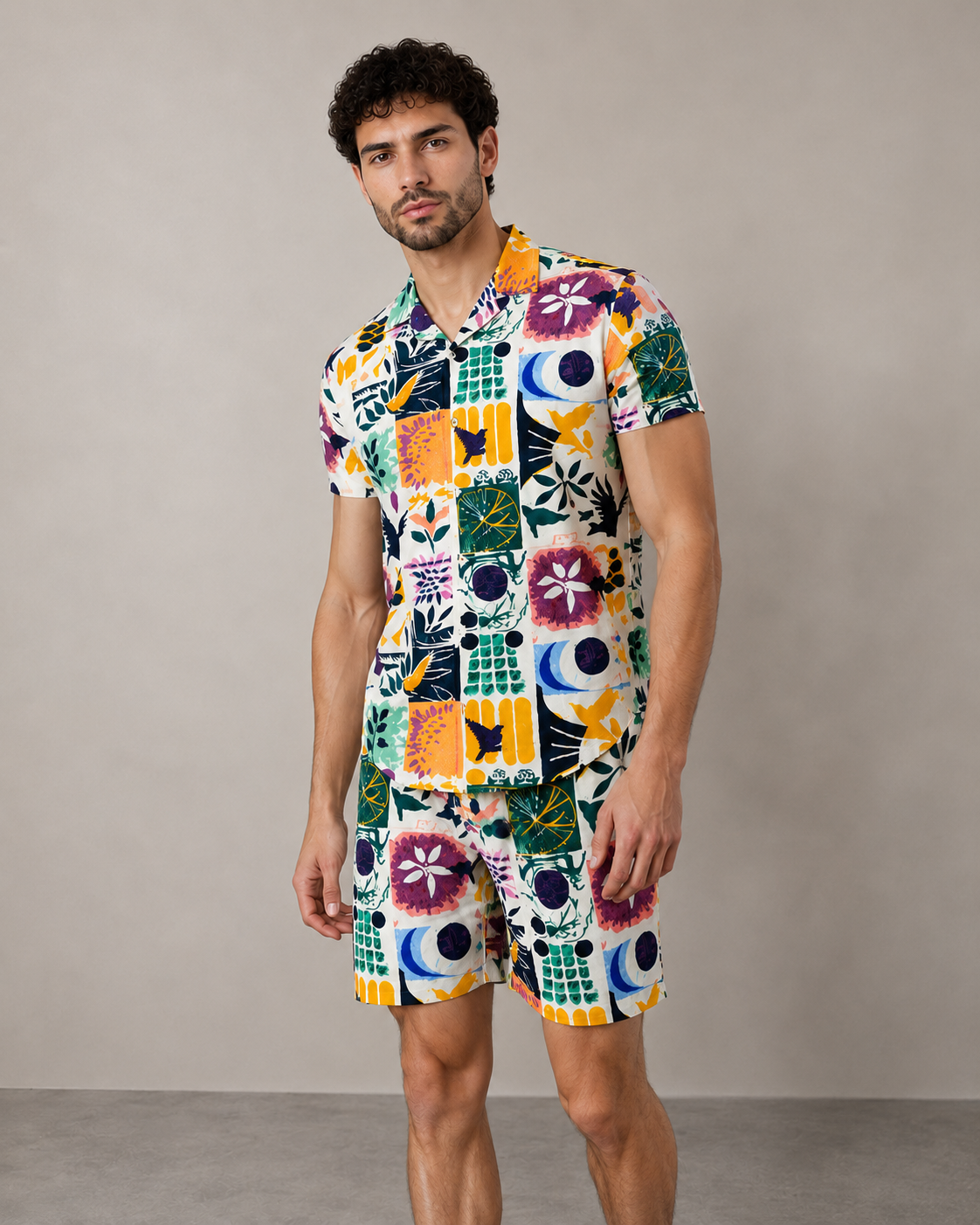 Men’s Color Pop Abstract Printed Cord Set | Shirt & Shorts Co-ord
