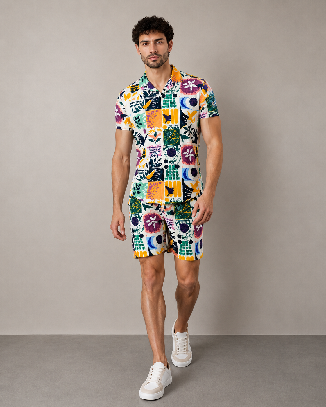 Men’s Color Pop Abstract Printed Cord Set | Shirt & Shorts Co-ord