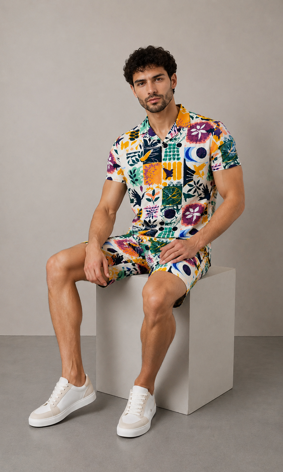 Men’s Color Pop Abstract Printed Cord Set | Shirt & Shorts Co-ord
