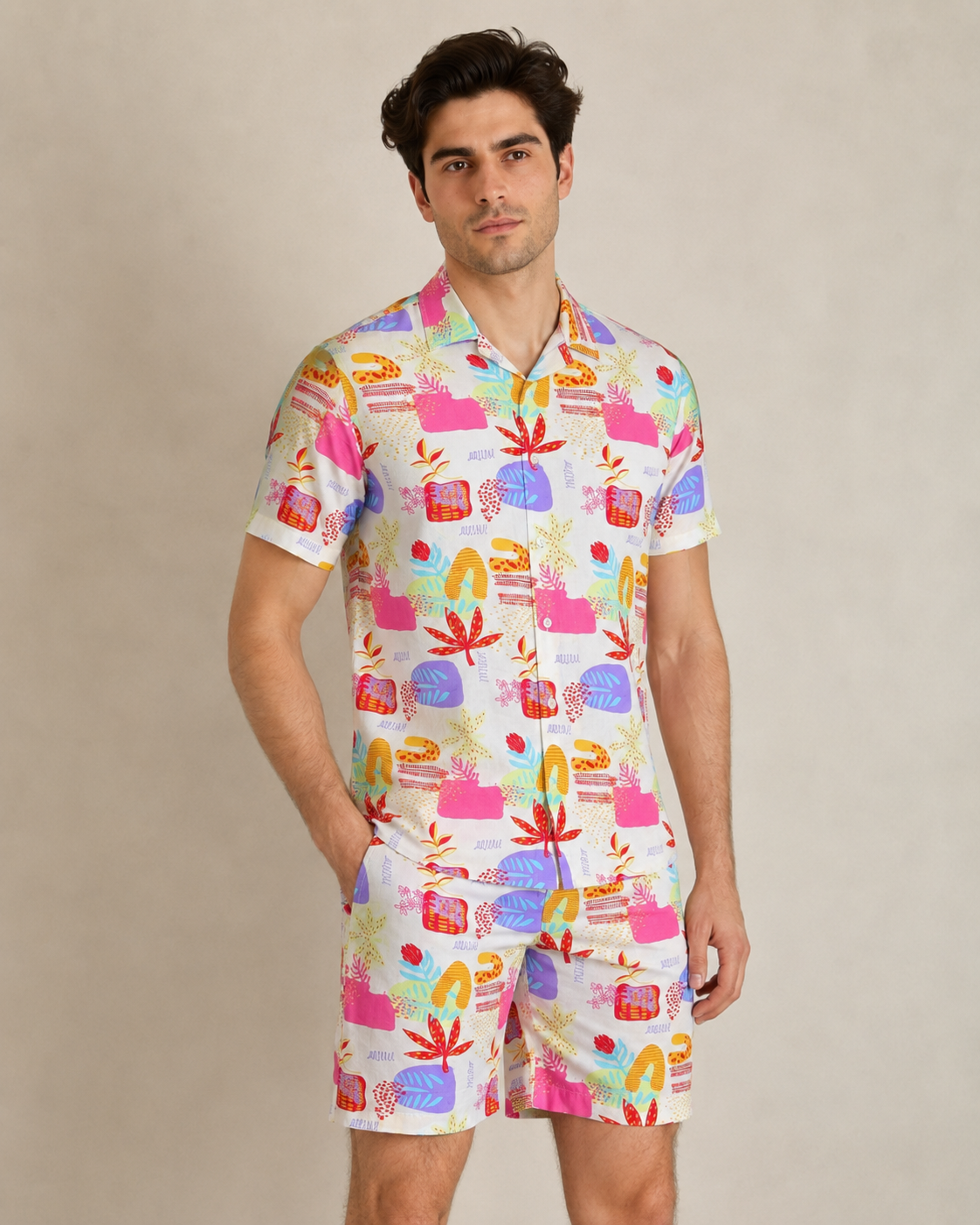 Men’s Color Pop Vacation Printed Cord Set | Shirt & Shorts Co-ord