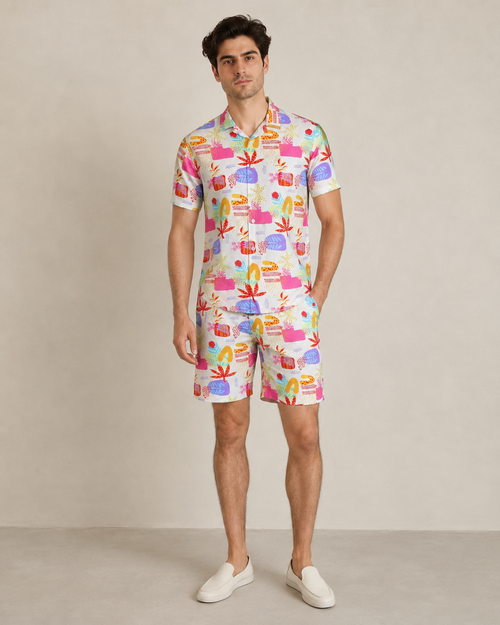 Men’s Color Pop Vacation Printed Cord Set | Shirt & Shorts Co-ord