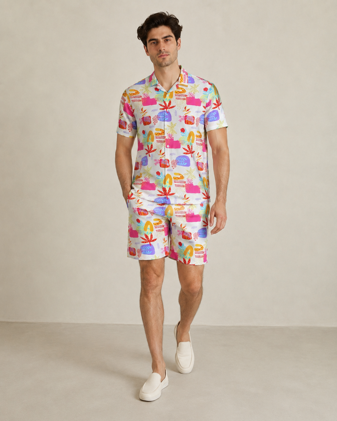 Men’s Color Pop Vacation Printed Cord Set | Shirt & Shorts Co-ord